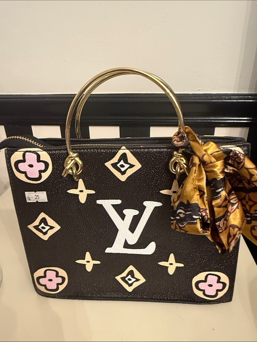 Stylish Black Logo-Accent Tote with Gold Handles FAUX BNWOT